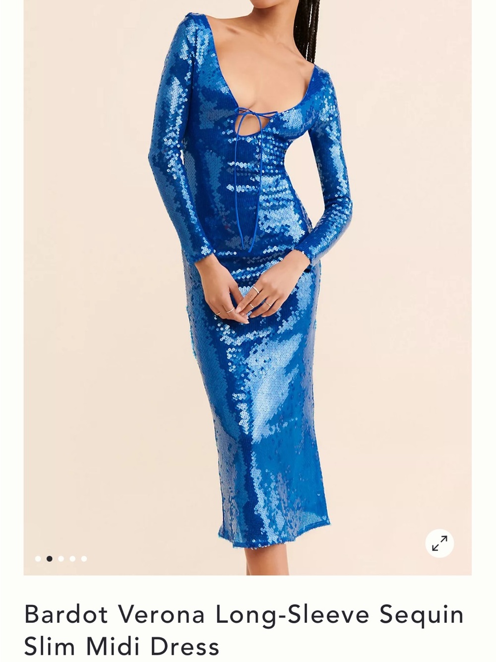 Bardot Electric Blue Sequin Long-Sleeve Tie-Front Midi Dress